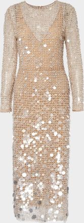 Carolina Herrera Embellished Long-Sleeve Midi Dress