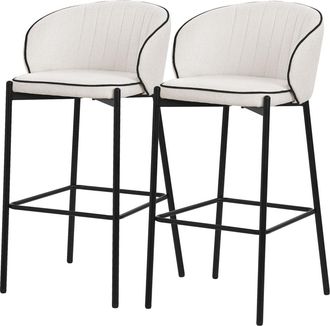 ML Design Set de 2 Taburetes de bar beige 76cm tapizado tela estructura met&aacute;lica
