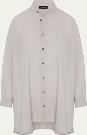 Eskandar Wide A-Line Collarless Classic Shirt - Long Plus Length
