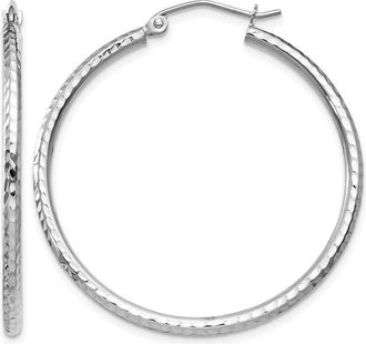 Diamond2Deal 14k Gold Diamond-cut 2x35mm Round Tube Hoop Earrings