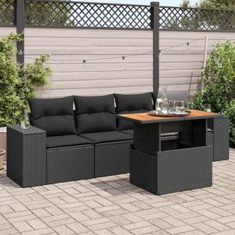 vidaXL Vidaxl - Set De Muebles De Jard&iacute;n 5 Pzas Y Cojines Rat&aacute;n Sint&eacute;tico Negro