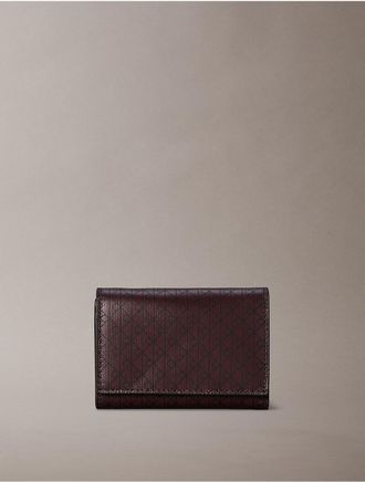 Calvin Klein Womens Allover Emblem Logo Trifold Wallet - Brown