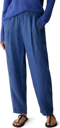 Eileen Fisher Pleated Organic Linen Lantern Ankle Pants in Deep Dive at Nordstrom, Size Xx-Small