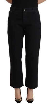 John Galliano Cotton Fla Cropped High Waist blue Womens Jeans