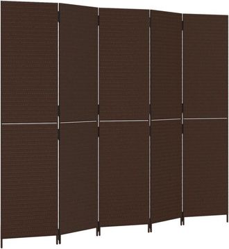 vidaXL Room Divider 5 Panels Brown Poly Rattan Vidaxl