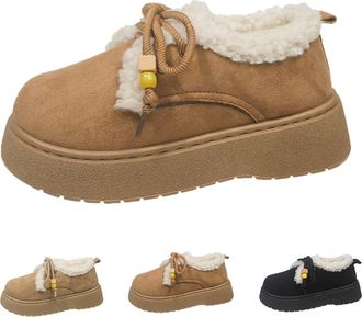 Generic Women Suede Platform Boots Thick Warm Faux Fur Lined Ankle Boots Ladies Insulated Lace Up Snow Booties Winter Comfortable Anti Slip Slip On Cotton Sho