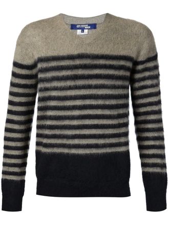 Junya Watanabe striped V neck sweater - men - Nylon/Mohair - L - Grey