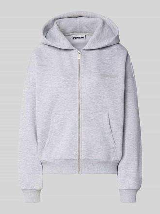 Review Sweatjacke mit Logo und K&auml;nguru-Tasche in Hellgrau Melange, Gr&ouml;&szlig;e XL