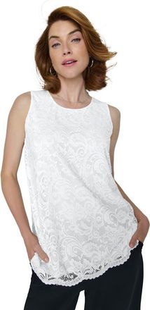 Jessica London Sleeveless Stretch Lace Tank in White at Nordstrom, Size Medium