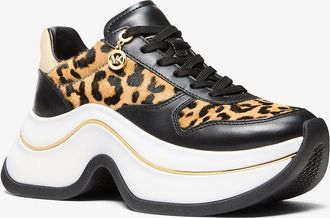 Michael Kors Arla Leopard Print Calf Hair and Leather Trainer