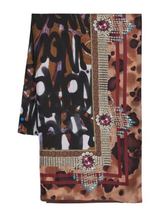 Pierre-Louis Mascia Aloe graphic-print silk scarf - Brown