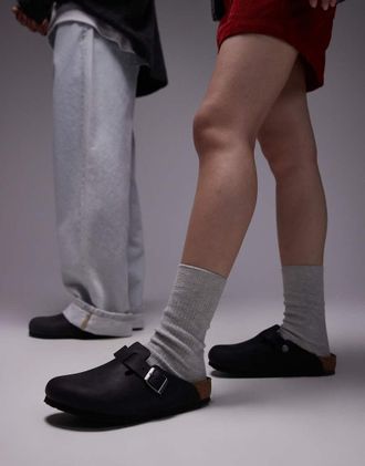 Birkenstock Boston sabot in pelle oliata neri-Nero
