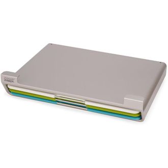 Joseph Joseph Folio Slim - Set di 3 pezzi, Taglieri da cucina in plastica, con custodia porta taglieri sottomensola- Sottile, Argentato/Multicolore - Joseph Joseph