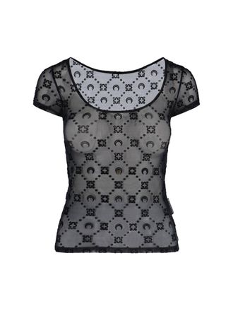 Marine Serre Black Moonogram Mesh Flock Short-Sleeve T-Shirt