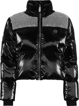 Philipp Plein Crystal Nylon Puffer Jacket - Dames - Gewatteerde jassen - Zwart - XL - Nylon - Jassen