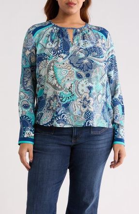 Liverpool L.A. Print Keyhole Top in Aqua Blue Multi at Nordstrom, Size 1 X