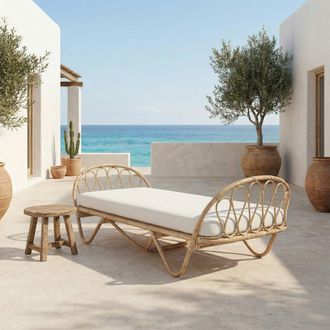 Kactus Republic Cama MAPUN color natural de rat&aacute;n de estilo ex&oacute;tico