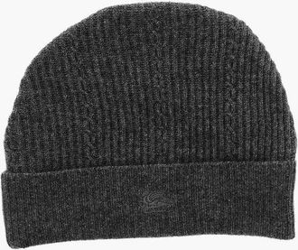 Etro Ribbed Wool Blend Beanie with Embroidered Logo size Unica