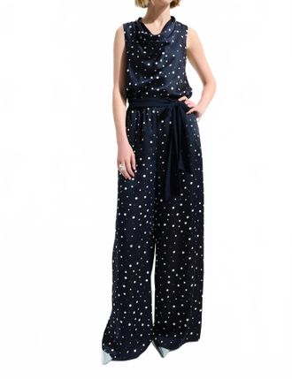 Joseph Ribkoff Polka Dot Wide Leg Pants In Midnight Blue/vanilla