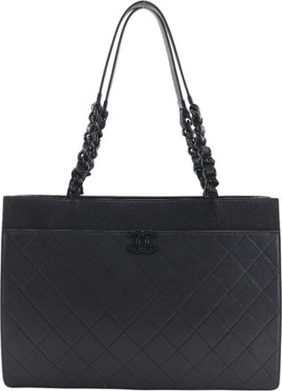 Chanel Matelasse Black Leather Tote Bag (Pre-Owned)