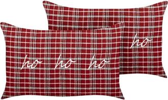 Beliani Conjunto De 2 Cojines Decorativos De Tela Motivo Tart&aacute;n Leyenda Navide&ntilde;a Rojo 30 X 50 Cm Mochi