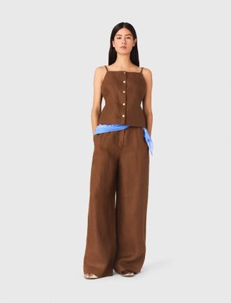 Maje Linen Blend Top - Brown - Maje