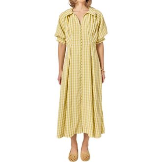 English Factory Gingham Puff Sleeve Seersucker Shirtdress in Pistachio at Nordstrom, Size X-Small
