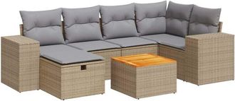 vidaXL Set Sof&aacute;s De Jard&iacute;n 7 Piezas Y Cojines Rat&aacute;n Sint&eacute;tico Beige Vidaxl