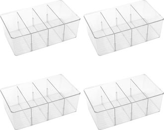 No Brand Juego De 4 Recipientes De Pl&aacute;stico Para Almacenar Alimentos Con Separadores Y Tapas Para Organizar Los Armarios De La Cocina Y El Refrigerador