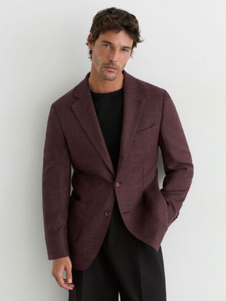 Reiss Mens Bordeaux Wool Hopsack Single-breasted Blazer Tailored-fit, 46