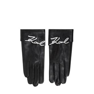 Karl Lagerfeld Accessoires, unisex, Zwart, L, Leer, K/Signature Leren Handschoenen