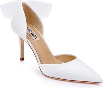 Badgley Mischka Rosalie Pointed Toe Pump in White Satin at Nordstrom, Size 7.5