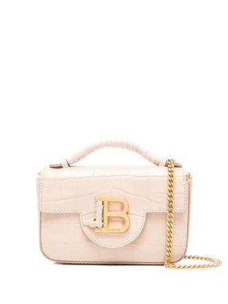 Balmain B-Buzz 17 leren kleine tas met krokodillen-reli&euml;f - Beige