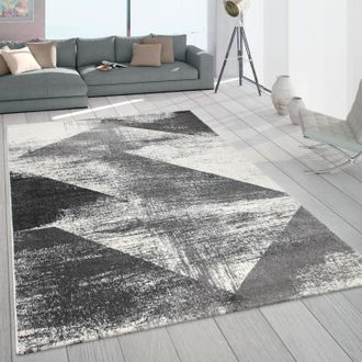 Paco Home Paco Home - Alfombra Sal&oacute;n Pelo Corto Vintage Pastel Motivo Abstracto Moderna Gris Crema 200x290 Cm