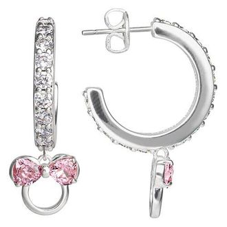 Disney Cubic Zirconia Hoop Earrings in Silver, Pink at Nordstrom