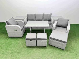 Fimous Reclining Chair 3 Seat Sofa Sets Garden Furniture Set Light Grey