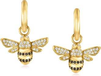 Ross-Simons Italian. Black and White CZ Removable Bumblebee Charm Huggie Hoop Earrings in 18kt Gold Over Sterling
