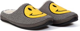 Deer Stags Mens Gray Smiley Face Cushioned Round Toe Slip-On Slippers