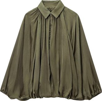 Generic Womens Bomber Jacket Ladies Jackets Loose Fit Solid Color Coats Zip-Up Bat Sleeve Streetwear Lightweight Casual Outerwear Lapel Trendy Puff Sleeve Bom