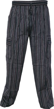 Gheri Light Cotton Loose Elastic Waist Summer Pocket Casual Lounge Wear Trousers Pant Striped Brown XXX-Large