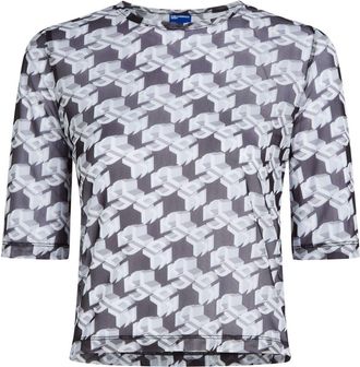Karl Lagerfeld monogram-print sheer T-shirt - women - Recycled Polyester - L - Neutrals