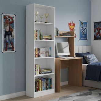 Dmora Librer&iacute;a Con 6 Baldas, Color Blanco Mate, Medidas 52 X 180 X 25 Cm, Con Embalaje Reforzado - Dmora