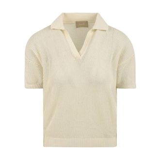 Drumohr Witte Polo Shirt Casual Stijl - Dames - V-hals truien - Beige - L - Katoen - Truien & Vesten