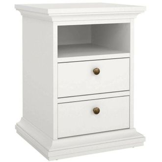 Dmora Comodino Alichin, 2 Ripiani, 2 Cassetti, 40x43.6x58.8h cm Bianco