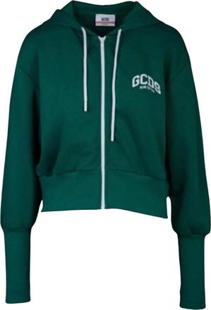 GCDS Zip-through Logo Print Hoodie - Dames - Vesten met rits - Groen - 2XS - Katoen - Hoodies & sweatvesten
