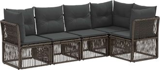 vidaXL Conjunto De Sof&aacute;s De Jard&iacute;n 5 Uds. Gris Rat&aacute;n Sint&eacute;tico Vidaxl