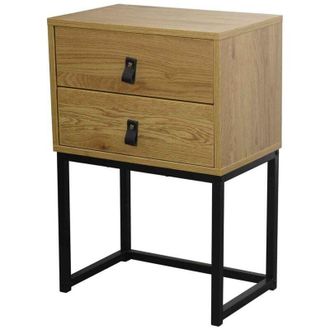 OEM Mesita De Noche 2 Cajones Patas De Metal Efecto Roble