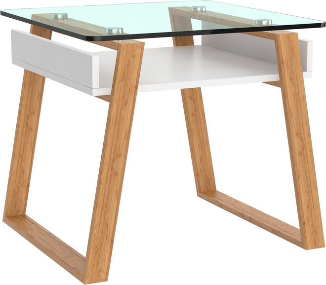 bonVIVO Beistelltisch wei mit Glas Holz Materialmix - Couchtisch,  Sideboard, Wohnzimmertisch - Modern Minimalistisch - Stilvoller Glastisch  fr Wohnzimmer, S ab 69,98  - auf Stylight