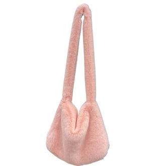 Generic Womens Plush Bags Plush Bag Ladies Messenger Bags Fashion Large Capacity Shoulder Simple Solid Color Female Handbags(Pink)