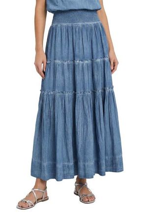 Change of Scenery Charlie Stonewash Denim-Look Smock Waist Slit Skirt at Nordstrom, Size X-Small